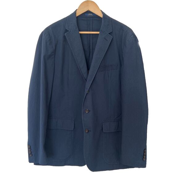 Polo Ralph Lauren Blazer Mens 44R Blue Pin Stripe Cotton Blend Three Button - Picture 1 of 12